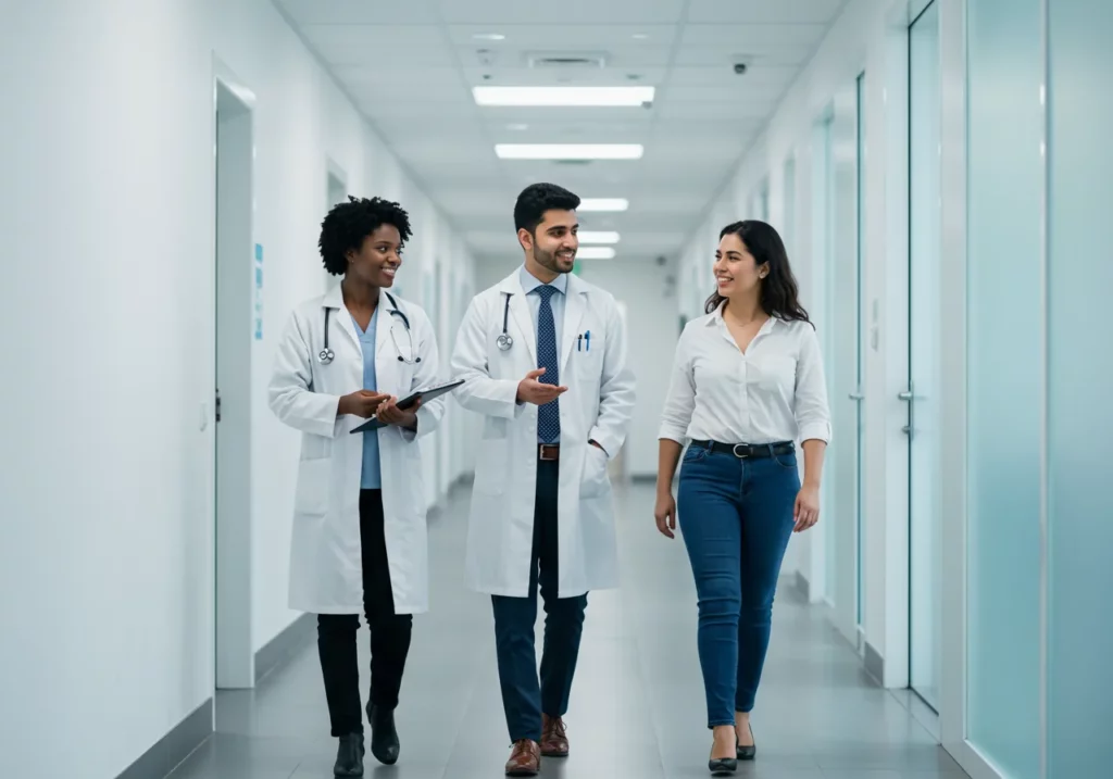 MD Charts physicians in a hallway with a patient